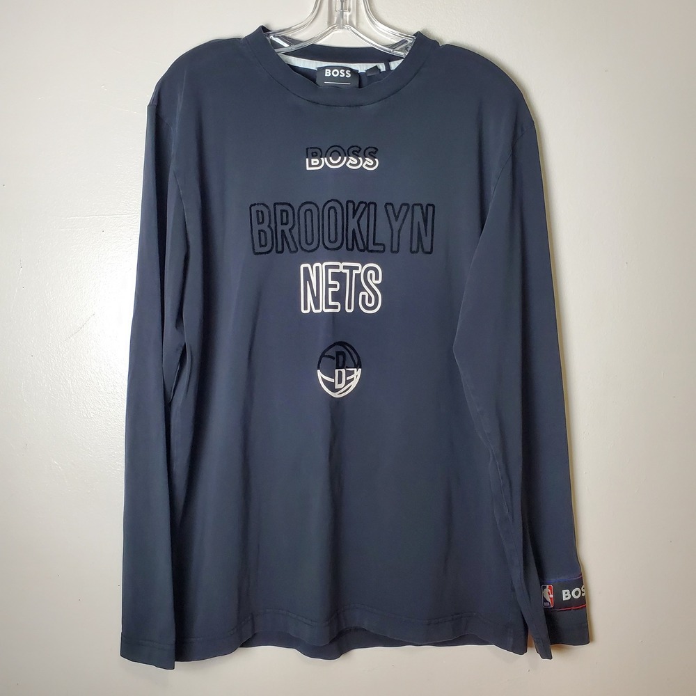 Brooklyn Nets X Hugo Boss Collab NBA Men's Large Long Sleeve T Shirt Black